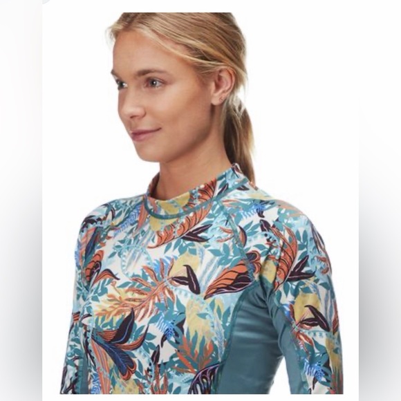 Patagonia Teal Floral Long Sleeve Women's Micro Swell Rashguard Top size M - Picture 4 of 11